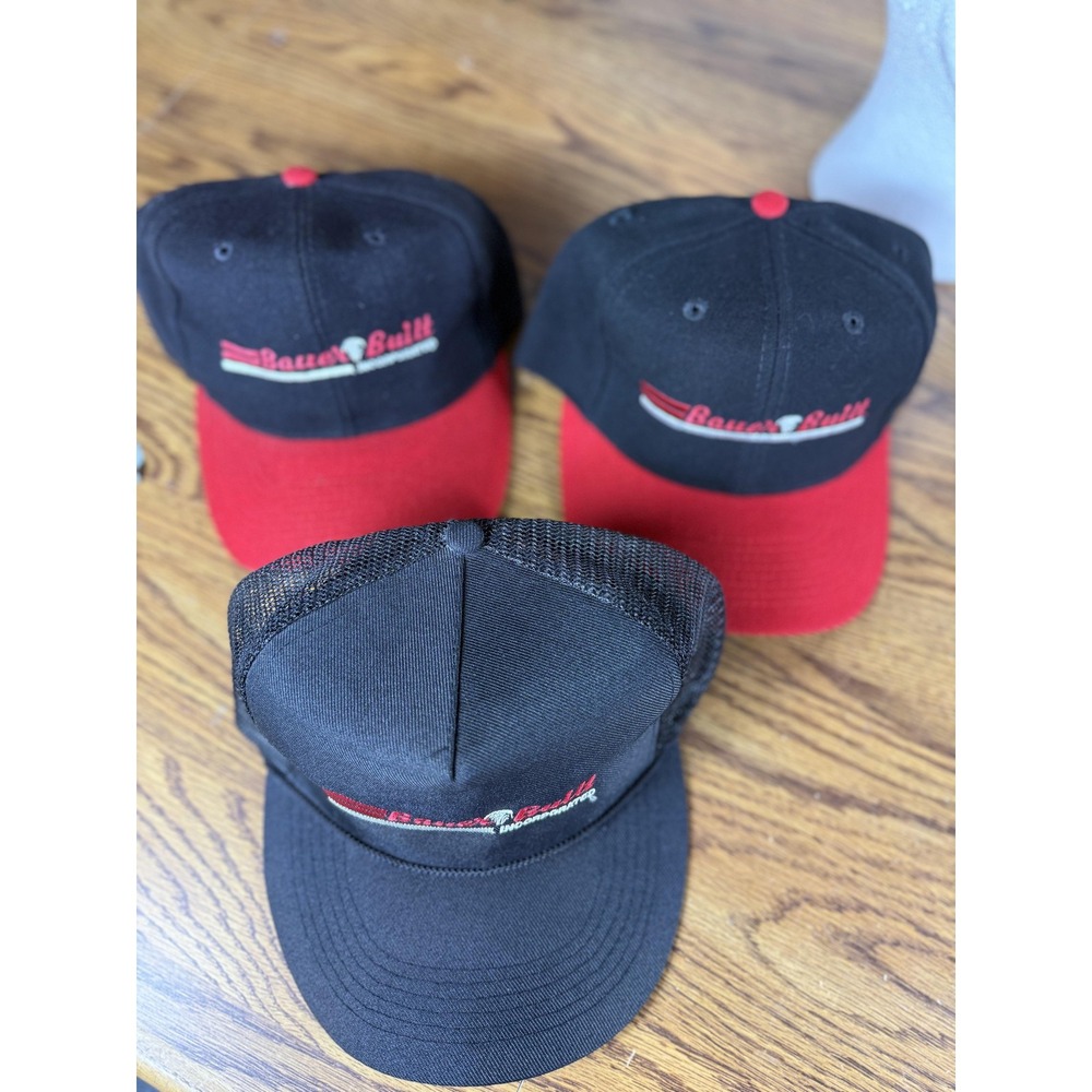 Bauer Built Hat Cap Snap Back One Size Lot‎ of 3 Black Red Trucker Mesh Mens